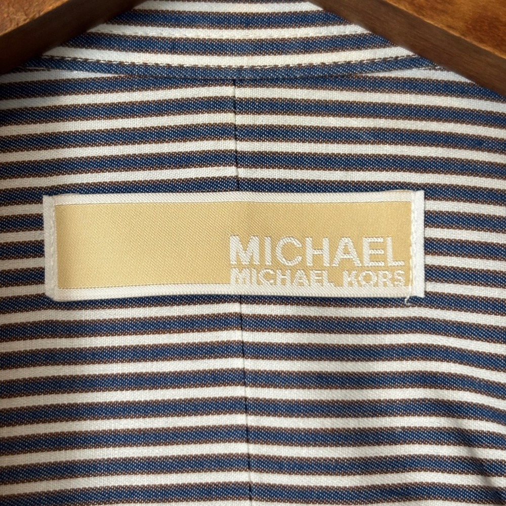 Michael Kors Mens 15.5 34/35 Button Down Shirt Striped Blue‎ White Regular Fit - Picture 6 of 9